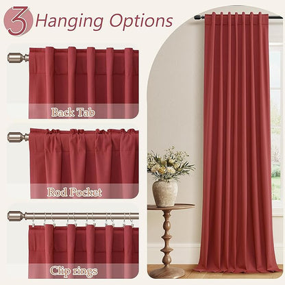 Guken Red 100% Blackout Linen Curtains 120 Inch Length 2 Panels Set for Living Room Bedroom Back Tab/Rod Pocket Thermal Insulated Black Out Drapes Room Darkening Window Curtains,52x120