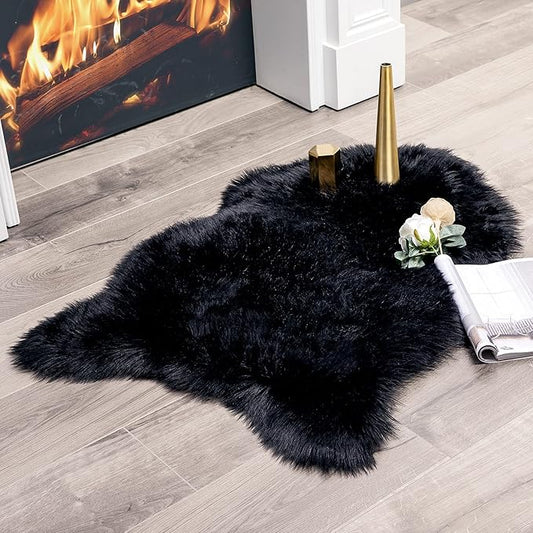 MIULEE Fluffy Rug Soft Shaggy Faux Fur Area Rug Luxury Plush Sheepskin Carpet for Halloween Bedroom Living Room Sofa Chair 2 x 3 Feet, Black