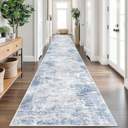 IOHOUZE Abstract Runner Rug 3x20 Ft Extra Long Washable Runners for Hallways, Non Slip Kitchen Runner Printed Faux Wool Entryway Runner Indoor, Modern Floor Carpet for Hall Stair, Light Blue Grey