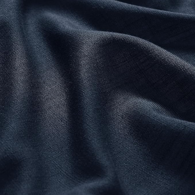 Nanspring Navy Blue Linen Curtains 63 Inches Length 2 Panels Set for Living Room Back Tab Pocket Light Filtering Semi Sheer Drapes Cotton Linen Textured Indigo Blue Window Curtain 52X63 Inches