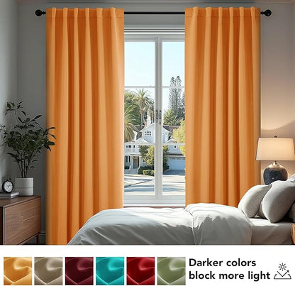 Deconovo Rod Pocket and Back Tab Blackout Curtains for Living Room Thermal Insulated Room Darkening Curtains 42Wx95L Inch Orange Flame 2 Panels