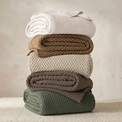EVERGRACEHOME Chunky Chenille Knit Throw Blanket for Couch, Soft Luxurious Oversized King Moss Stitch Blanket for Bed, Large Cozy Farmhouse Knitted Throw for Sofa, Camel Brown, 92" x 108"