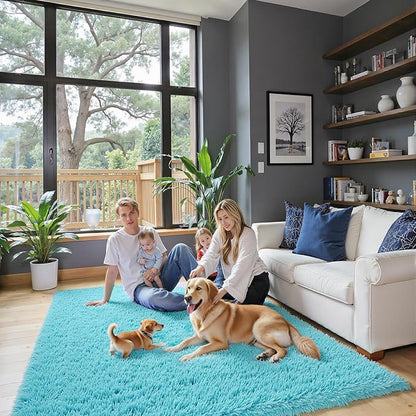 Rugs for Living Room 5x8, Alfombras para Salas Shag Large Plush Soft Area Rug, Shaggy Carpets for Bedroom, Kids Boys Girls Home Decor Aesthetic(Teal Blue, 5 x 8)