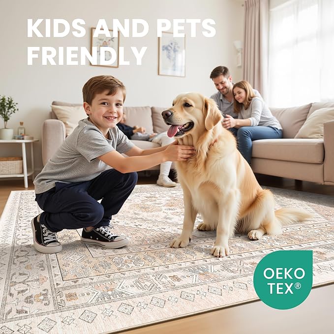 zesthome 5x7 Area Rugs - Ultra-Thin Washble Rug, Stain Resistant Anti Slip Backing Rugs for Living Room,Bedroom, Vintage Home Decor Area Rug