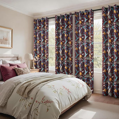 Topfinel Rust Boho Floral Curtains 90 Inches Long 2 Panels Unique Luxury Elegant Colorful Euro Flower Hummingbird Patterned Rustic Vintage Grommet Drapes for Classroom Room Office Closet