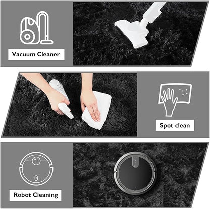 9x12 Fluffy Area Rugs for Living Room,Large Fuzzy Shag Area Rug for Bedroom,Black Soft Non-Shedding Indoor Plush Carpet for Kids Bedroom Nursery Home Decor