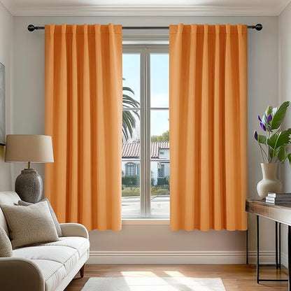 Deconovo Blackout Curtains for Kitchen Window Back Tab and Rod Pocket Curtains Room Darkening Curtains 52Wx45L Inch Orange Flame 2 Panels