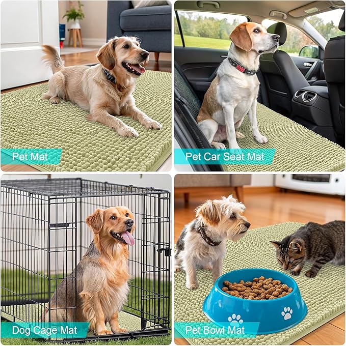 OLANLY Dog Door Mat for Muddy Paws 50x30, Absorbs Moisture and Dirt, Absorbent Non-Slip Washable Doormat, Quick Dry Chenille Mud Mat for Dogs, Entry Indoor Entryway Carpet for Inside Floor, Vanilla