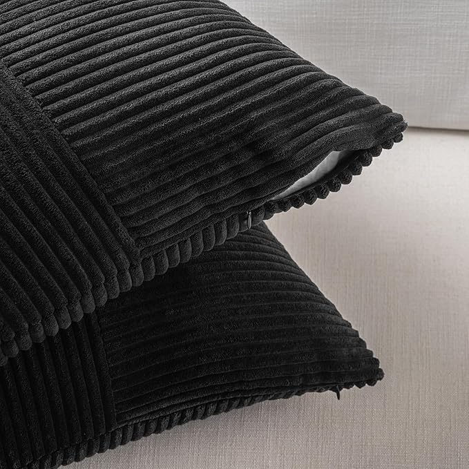 Fancy Homi 2 Packs Black Long Lumbar Decorative Throw Pillow Covers 16x24 Inch for Couch Bed Sofa, Rustic Farmhouse Boho Home Decor, Soft Striped Corduroy Rectangle Accent Cushion Case 40x60 cm