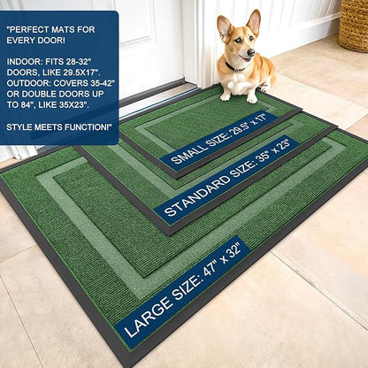 OLANLY Front Door Mat Indoor Outdoor Entrance, Waterproof All-Season, All-Weather Doormat, Sturdy Natural Rubber, Fade Resistant, Low Profile, Easy Clean Patio Porch Entryway Mat, 71x23, Green