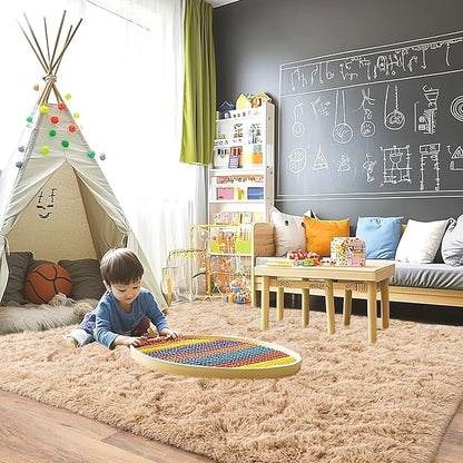 Pionblank 8x10 Rug for Living Room, Fuzzy Plush Large Area Rug, Fluffy Modern Shag Non Slip Soft Furry Carpet for Bedroom Kids Room Nursery Teens Dorm Home Decor, Camel