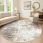 IOHOUZE Abstract Round Area Rug 8 Ft Washable Circle Rugs Large Round Rug Non Slip Thin Soft Circle Rugs, Printed Faux Wool Floor Carpet for Bedroom Living Room Dining Room Nursery, Beige Brown