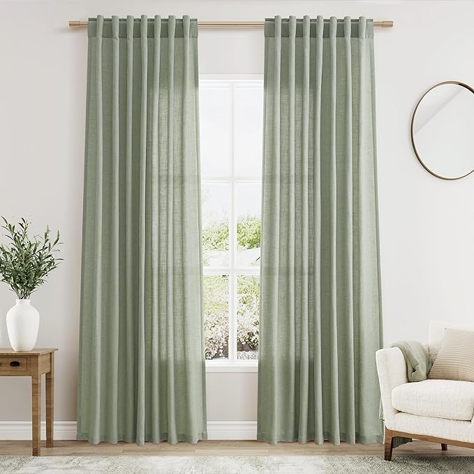 Nanspring Desert Sage Linen Curtains 84 Inch Length 2 Panels Set for Living Room Rod Pocket Back Tab Light Filtering Window Drapes for Bedroom Dining Room Protect Privacy Modern Farmhouse Decor 52x84