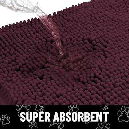 Smiry Dog Door Mat for Muddy Paws, Absorbent Dirt Trapper Non Slip Quick Dry Washable Chenille Mat for Mud Dogs, Entry Rug for Indoor and Outdoor (36x24 Inches, Russet and Black)