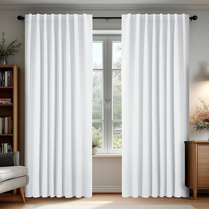Deconovo Room Darkening Curtains, Thermal Insulated Noise-Reducing Window Panels for Bedroom, Living Room and Home Office, 2 Panels, Pure White, 70W x 95L Inch