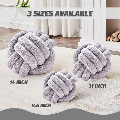 Uvvyui Knot Pillow Ball, Soft Home Decorative Pillows, Round Throw Pillow, Handmade Knotted Plush Pillow, Round Boucle Pillow Cushion (14 Inches Light Grey)