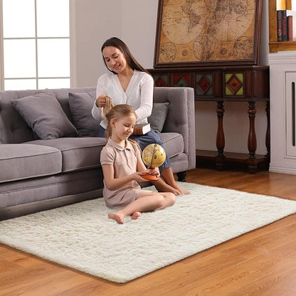 Ophanie 3x5 Rug, Bedside Preppy Dorm Area Rug, College Essentials Non Slip Ivory Small Carpets for Bedroom, Anti Slip Fluffy Living Room Rugs Home Decor Aesthetic, Nursery