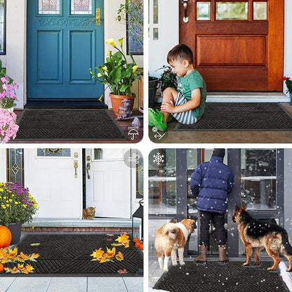 Smiry Front Door Mat Outside Entrance, Heavy Duty Sturdy Natural Rubber Doormat, Trap Dirt and Moisture, Easy Clean Low Profile Mats for Indoor Outdoor Entry, Irregular Triangle (47x32, Charcoal)