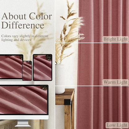 Canyon Rose Linen Curtains for Living Room 98 Inches Long Light Filtering Semi Sheer Curtain Back Tab Modern Farmhouse Decor Elegant Luxury Boho Girl Drapes for Bedroom Dinner Room 52x98, 2 Panels