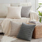 Fancy Homi Set of 4 Grey and White Decorative Throw Pillow Covers 18x18 Inch for Couch Bed Chair, Modern Farmhouse Boho Room Decor, Soft Fuzzy Double Sided Corduroy Textured Striped Cushion Case 45cm