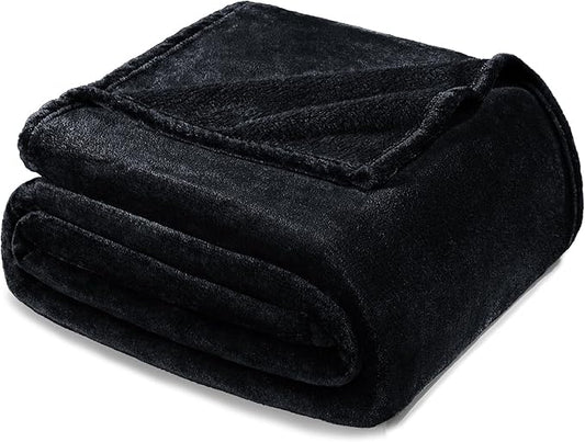 Exclusivo Mezcla Fleece Blankets Queen Size for Bed, Super Soft and Warm, All Season, Cozy, Plush, Lightweight, 90x90 Inches, Black