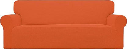Easy-Going Stretch Sofa Slipcover 1-Piece Sofa Cover Furniture Protector Couch Soft with Elastic Bottom for Kids, Polyester Spandex Jacquard Fabric Small Checks (Sofa, Orange)