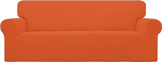 Easy-Going Stretch Sofa Slipcover 1-Piece Sofa Cover Furniture Protector Couch Soft with Elastic Bottom for Kids, Polyester Spandex Jacquard Fabric Small Checks (Sofa, Orange)