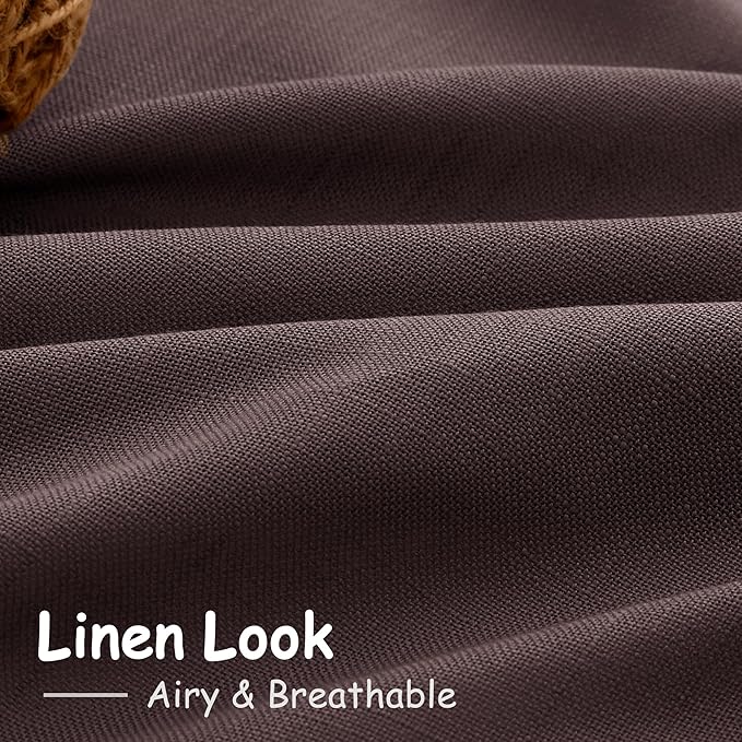 Linen Curtains Semi Sheer Coffee Brown 96 Inches Long 2 Panels Set for Living Room Back Tab Rod Pocket Light Filtering Drape for Bedroom Dinning Room Vintage Rustic Protect Privacy 52x96