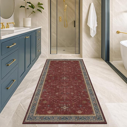 Boho 2x5 Small Kitchen Runners Rugs Non Slip - Washable Soft Area Rugs for Bedroom, Floral Non Skid Runner Carpet for Bathroom, Laundry Room, Hallway, Entryway (Dark Red)