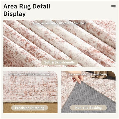 6x9 Area Rug for Living Room Washable Non-Slip Modern Rugs for Bedroom Dining Room Ultra-Thin Indoor Pink Rug
