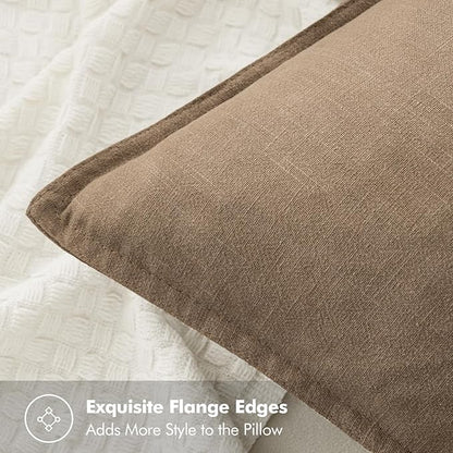 MIULEE Decorative Linen Pillow Covers 18x18 Inch Khaki Boho Farmhouse Neutral Winter Couch Throw Pillows for Bed Pack of 2 Accent Modern Pillowcase Sofa Livingroom Home Decor