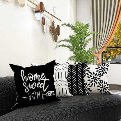 YCOLL Pillow Covers 20x20 Set of 4, Modern Sofa Throw Pillow Cover, Decorative Outdoor Linen Fabric Pillow Case for Couch Bed Car, Black