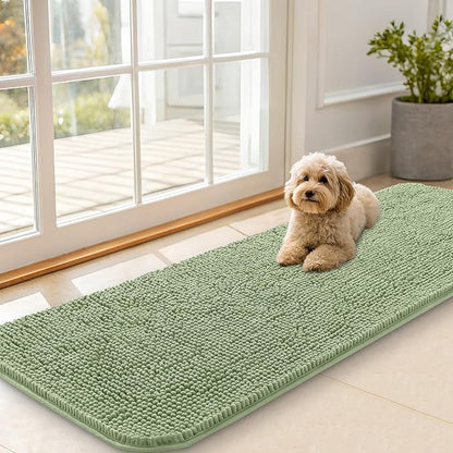 OLANLY Dog Door Mat for Muddy Paws 59x20, Absorbs Moisture and Dirt, Absorbent Non-Slip Washable Doormat, Quick Dry Chenille Mud Mat for Dogs, Entry Indoor Entryway Carpet for Inside Floor, Sage Green
