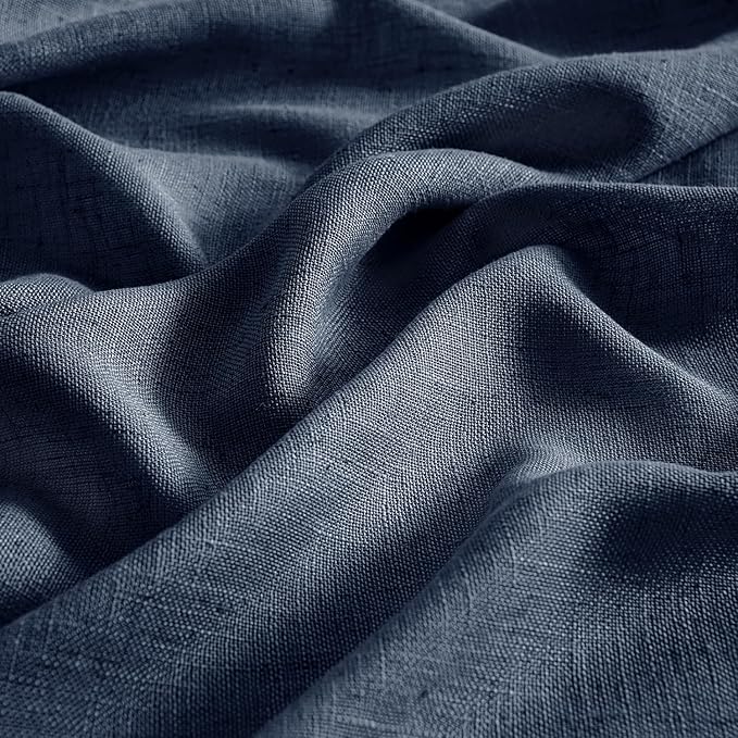 MIULEE Navy Blue Linen Curtains 90 Inch Length 2 Panels for Bedroom Living Room, Soft Thick Linen Textured Natural Window Drapes Semi Sheer Light Filtering Back Tab Rod Pocket Burlap Look Decor
