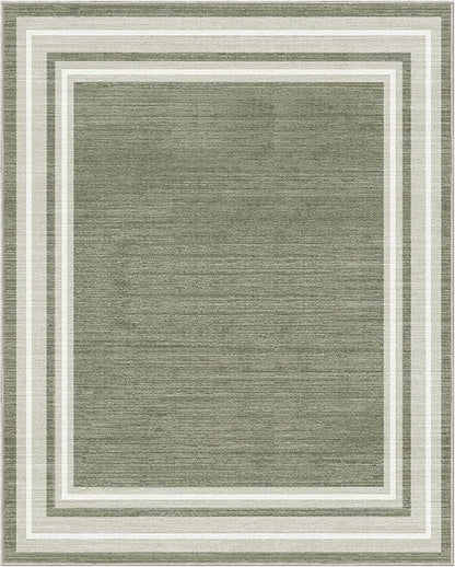 OPPODREAM Border Soft Area Rugs 8x10, Washable Brown Rug with Non Slip Backing, 8 x 10 Faux Cashmere Low-Pile 8x10 Carpet