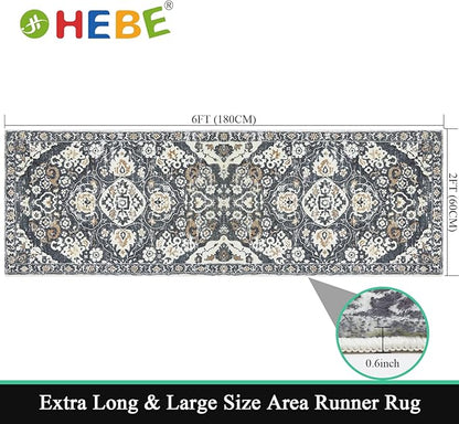 HEBE Hallway Runner Rug 2'x6' Washable Vintage Distressed Area Rugs Non Slip Laundry Rug Runner Boho Floor Carpet Runners for Hallways Entryway Laundry Room Kitchen Bathroom