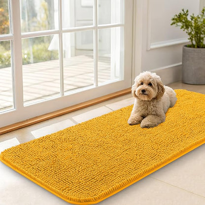 OLANLY Dog Door Mat for Muddy Paws 47x20, Absorbs Moisture and Dirt, Absorbent Non-Slip Washable Doormat, Quick Dry Chenille Mud Mat, Entry Indoor Entryway Carpet for Inside Floor, Golden Yellow