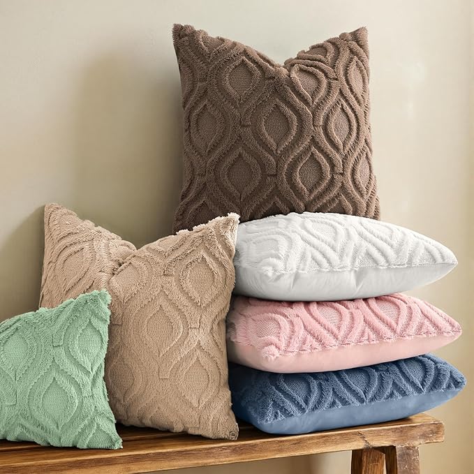 decorUhome Throw Pillow Covers 12x20 Inch Set of 2, Soft Plush Faux Wool Brown Solid Couch Pillow Covers, Accent Farmhouse Neutral Rectangle Pillow Cases for Sofa Bed Living Room