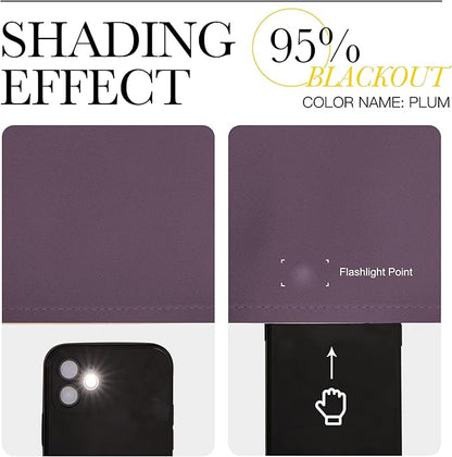 NICETOWN Bedroom Curtains Blackout Drapery Panels, 2 Panels, 42 x 54 Inch, Plum, Three Pass Microfiber Thermal Insulated Solid Ring Top Blackout Window Curtains/Drapes