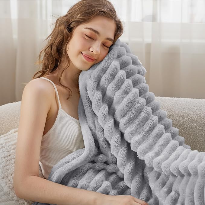 Bedsure GentleSoft Grey Throw Blanket for Couch - Cozy Soft Blankets for Women, Cute Small Fleece Throws for Girls, Light Grey, 50x60 Inches