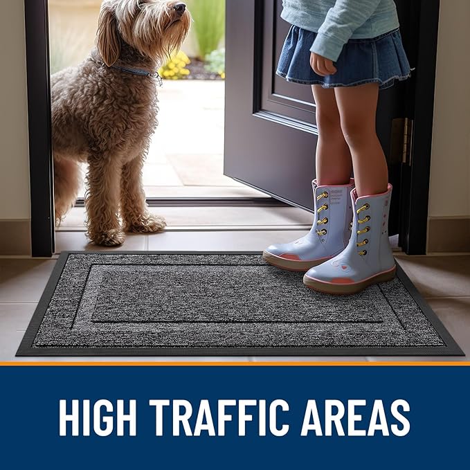 OLANLY Front Door Mat Indoor Outdoor Entrance, Waterproof All-Season, All-Weather Doormat, Sturdy Natural Rubber, Low Profile, Easy Clean Patio Porch Entryway Mat, 47x23, Black and White