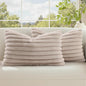 decorUhome Cozy Faux Fur Throw Pillow Covers 12x20 Set of 2 Decorative Soft Plush Striped Lumbar Modern Farmhouse Boho Couch Pillow Cases with Velvet Back for Sofa Bed Living Room, Tan