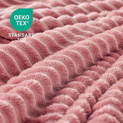 BEDELITE Fleece Throw Blanket for Couch – 3D Ribbed Jacquard Soft and Warm Decorative Fuzzy Blanket – Cozy, Fluffy, Plush Lightweight Pink Throw Blankets for Bed, Sofa, 50x60 inches