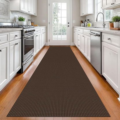 KOZYFLY Long Runners for Hallways 2.6x12 ft Washable Kitchen Runner Non Slip Rubber Backed Hallway Rugs Cotton Entryway Runner Rug Floor Carpet for Indoor Hall, Backdoor, Kitchen, Reddish Brown/Coffee
