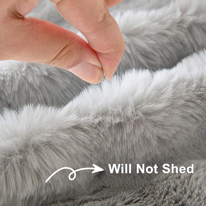 HANDONTIME Grey Plush Sofa Covers Washable Rabbit Plush Couch Cover Soft Cozy Faux Fur Couch Protector for Dogs Fluffy Plush L Shaped Sofa Cover Pet Friendly Couch Protector Furniture, 71" X118"
