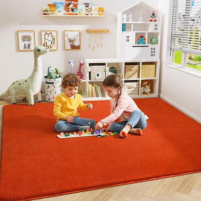 Amearea Large Modern Area Rugs for Bedroom Living Room, 5x8 Feet Orange Thickened Memory Foam Rug, Fluffy Indoor Washable Rugs Non Slip Minimalist Carpet for Boys Girls Dorm Nursery Room Decor
