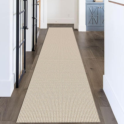 KOZYFLY Long Runners for Hallways 3x12 ft Washable Kitchen Runner Non Slip Rubber Backed Hallway Rugs Cotton Entryway Runner Rug Floor Carpet for Indoor Hall, Backdoor, Kitchen, Ivory/Khaki