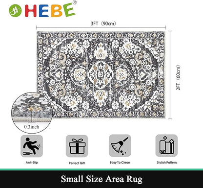 HEBE Washable Area Rug - 2'x3' Non Slip Soft Distressed Medallion Bedroom Boho Living Room Accent Throw Vintage Entry Floor Carpet for Dining Room Bathroom Entryway
