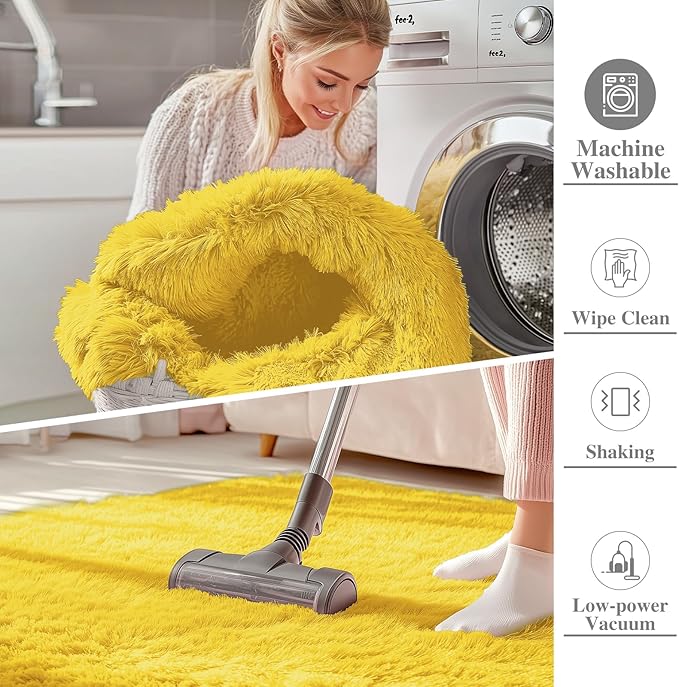 OLANLY Area Rugs for Living Room Bedroom, Machine Washable 4x5.9 ft Soft Fluffy Shaggy Bedside Rug, Indoor Floor Carpet for Kids Girls and Boys, Dorms, Nursery Rooms, Home Decor Aesthetic, Yellow