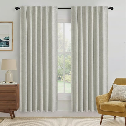 RYB HOME Cream 100% Blackout Linen Curtains 72 inch Long, Thermal Insulated & Privacy Assurd Drapes for Bedroom/Office/Nursery, Rod Pocket & Back Tab Window Treatment, W52 X L72, 2 Panels